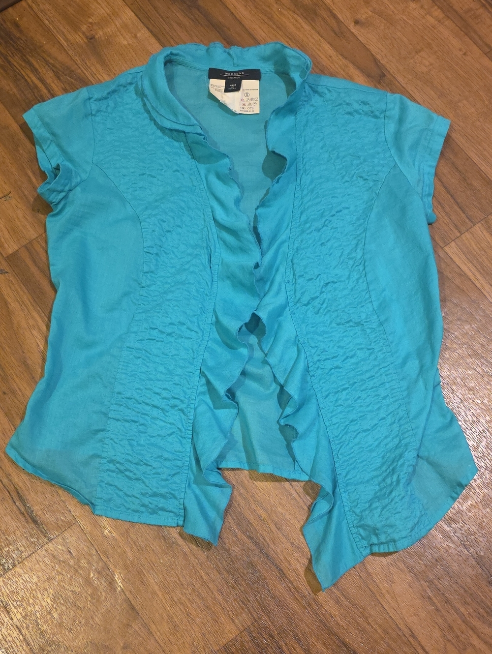 MaxMara Turquoise Ruffle-Front Cap Sleeve Blouse